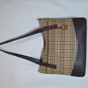 Burberry Haymarket Canvas And Leather Tote